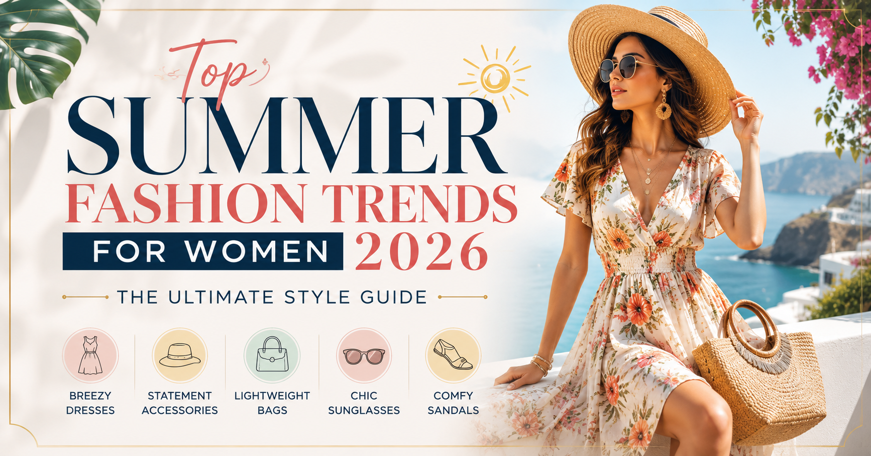 A stylish woman wearing a light and trendy summer outfit representing 2026 fashion trends for women